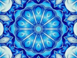 azul escuro aquarela kaleidoscioe padrão floral abstrato único fundo simétrico e estético foto