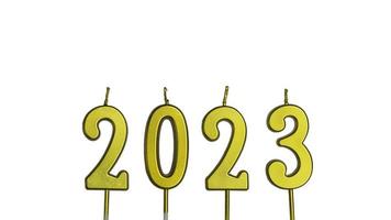 fundo de férias feliz ano novo 2023 isolado no fundo branco com traçado de recorte dentro foto