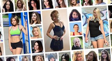 retratos de grupo de colagem de jovens caucasianas para mídias sociais foto