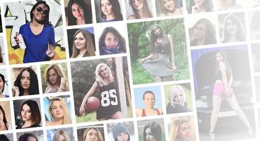 retratos de grupo de colagem de jovens caucasianas para mídias sociais foto