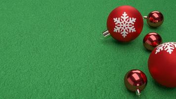 bolas de natal vermelhas na renderização 3d de fundo verde foto