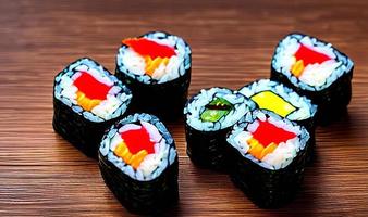 tradicional, deliciosa comida fresca de rolos de sushi. sushi criativo. foto