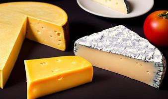 queijo. diferentes deliciosos tipos de queijo. foco selecionado, em formato de pôster. foto