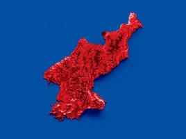 mapa da coreia do norte com as cores da bandeira azul e vermelho mapa de relevo sombreado ilustração 3d foto
