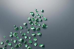 grupo de diamante esmeralda verde colocado no fundo brilhante, ilustração 3d. foto