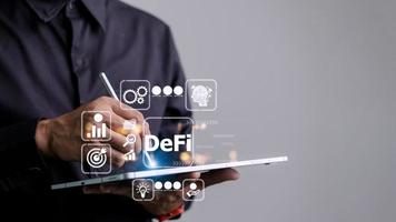 defi finanças descentralizadas. conceito de criptomoeda blockchain de tecnologia foto