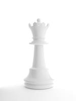 rainha de xadrez branca sobre fundo branco - renderização de ilustração 3d foto