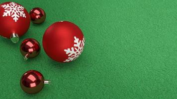 bolas de natal vermelhas na renderização 3d de fundo verde foto