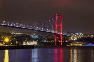 visão noturna da ponte do bósforo com luzes istambul, turquia foto