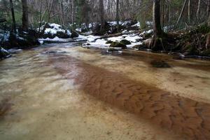 um pequeno rio de floresta rochosa no inverno foto