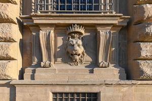 feche o estuque de leão no palazzo pitti, o antigo palácio da família medici em florença, itália. foto