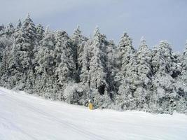 trilhas cobertas de neve em uma estação de esqui de inverno em vermont foto