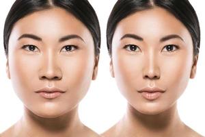 transformação da mulher asiática. resultado de uma cirurgia plástica. foto