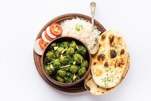 pedaços de soja palak curry também conhecido como espinafre pedaços de soja sabzi ou sabji, comida indiana saudável foto