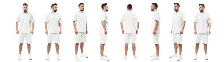 colagem de diferentes lados do homem vestindo roupas brancas com um espaço em branco para design foto