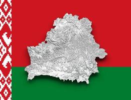 mapa da bielorrússia bandeira bielorrussa mapa de altura de cor de relevo sombreado em fundo branco ilustração 3d foto