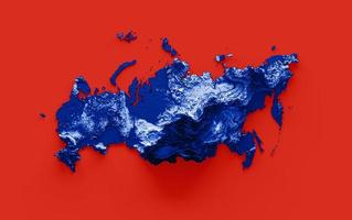 mapa da rússia com as cores da bandeira azul e vermelho mapa de relevo sombreado ilustração 3d foto