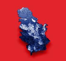 mapa da sérvia com as cores da bandeira azul e vermelho mapa de relevo sombreado ilustração 3d foto