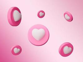 Coleção colorida da forma do coração dos desenhos animados 3d, isolada na luz - fundo rosa. ilustração 3D foto