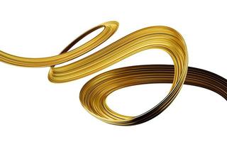 pincelada de tinta dourada 3d ou faixa de pano de seda dourada ilustração 3d de seta espiral de fita de luxo foto