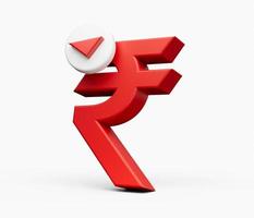 sinal de rupia indiana vermelha com seta vermelha e branca para baixo. ilustração 3D foto