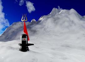 festival indiano maha shivratri shivling com trishul na montanha de neve - ilustração 3d render foto