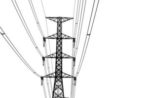 silhueta de torres de transmissão de alta tensão em fundo branco foto