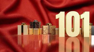 ouro número 101 e caixa de presente em seda vermelha para o conceito de negócio foto