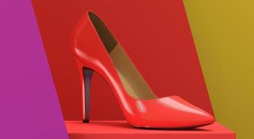 sapato feminino multicolorido em um pedestal. ilustração de renderização 3D. foto
