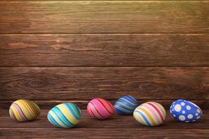 ovos de páscoa em fundo de madeira. ilustração de renderização 3D. foto