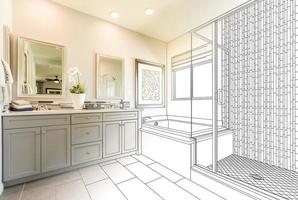 desenho de design de banheiro principal personalizado, gradando para foto finalizada
