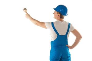 construtor em uniforme de trabalho azul foto