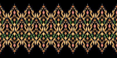 lindo bordado de malha tailandês colorido. padrão étnico oriental geométrico tradicional em fundo preto, cultura de padrão tailandês com traçado de recorte, foto