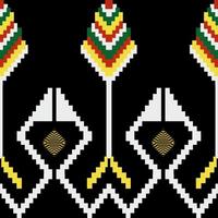 lindo bordado de malha tailandês colorido. padrão oriental étnico geométrico tradicional em fundo preto, cultura de padrão tailandês foto