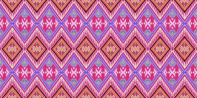 lindo bordado de malha tailandês colorido. padrão oriental étnico geométrico tradicional em fundo preto, cultura de padrão tailandês com traçado de recorte, estilo rosa foto