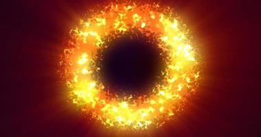 círculos de anéis explosivos abstratos futuristas brilhando energia mágica radiante em fundo preto. fundo abstrato foto