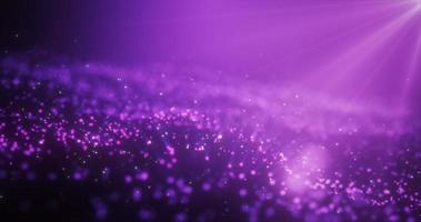 ondas de energia brilhantes roxas abstratas de partículas e pontos mágicos com efeito de desfoque em fundo escuro. fundo abstrato foto