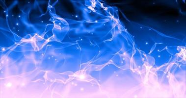 a fumaça azul abstrata voa em ondas e as partículas voadoras são brilhantes com um efeito de desfoque. fundo abstrato foto