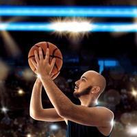 esportista careca jogando basquete e joga uma bola foto