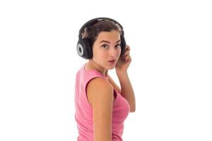 retrato de menina com fones de ouvido foto
