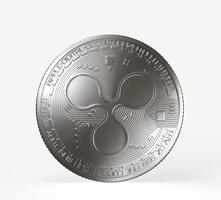 moeda criptográfica moeda de prata com símbolo de ondulação no anverso isolado no fundo branco. ilustração de renderização 3D. foto
