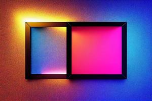 moldura de retângulo quadrado com gráfico de movimento de cor neon de dois tons em fundo preto isolado foto