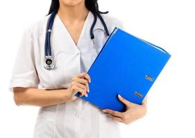 mulher médica em um fundo branco foto