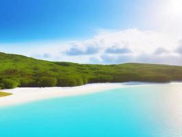 bela praia tropical com oceano azul. conceito de férias de verão de fundo de praia de paraíso tropical de areia branca. foto