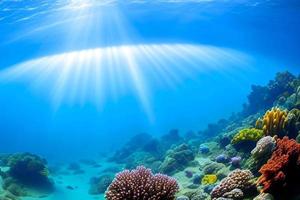 cena subaquática. oceano recife de coral debaixo d'água. mundo do mar sob fundo de água. foto