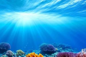 cena subaquática. oceano recife de coral debaixo d'água. mundo do mar sob fundo de água. foto