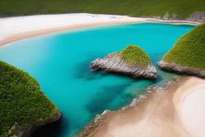 bela praia tropical com oceano azul. conceito de férias de verão de fundo de praia de paraíso tropical de areia branca. foto