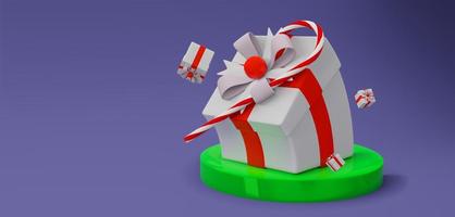 caixas de presentes para venda de natal, promoção de desconto com espaço de cópia, design de banner de venda de renderização 3d foto