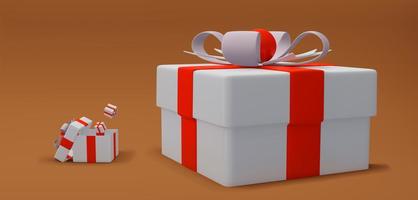 caixas de presentes para venda de natal, promoção de desconto com espaço de cópia, design de banner de venda de renderização 3d foto