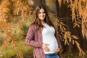 jovem mulher grávida no parque outono foto